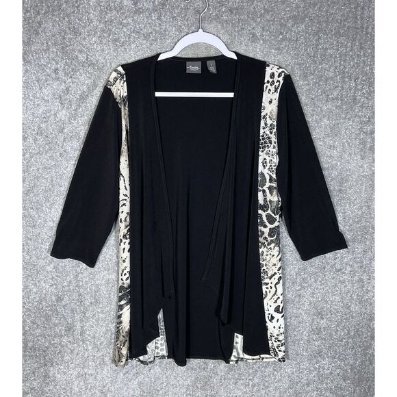 Chicos Travelers Cardigan Top Womens Sz 1 US 8 Black Stretch Sequin Animal Print - Picture 1 of 7